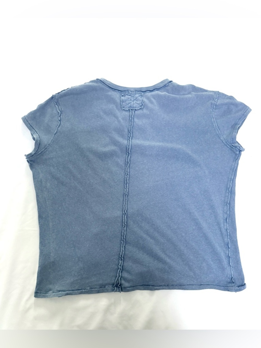 Free People Boho Oversized Washed Blue Short Sleeve Tee with Front Cutout XS - Picture 7 of 8